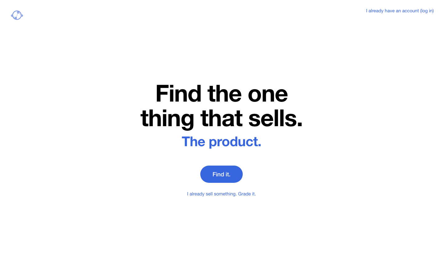 The FlowFinds product: a single prompt, 'Find me a product to sell.'