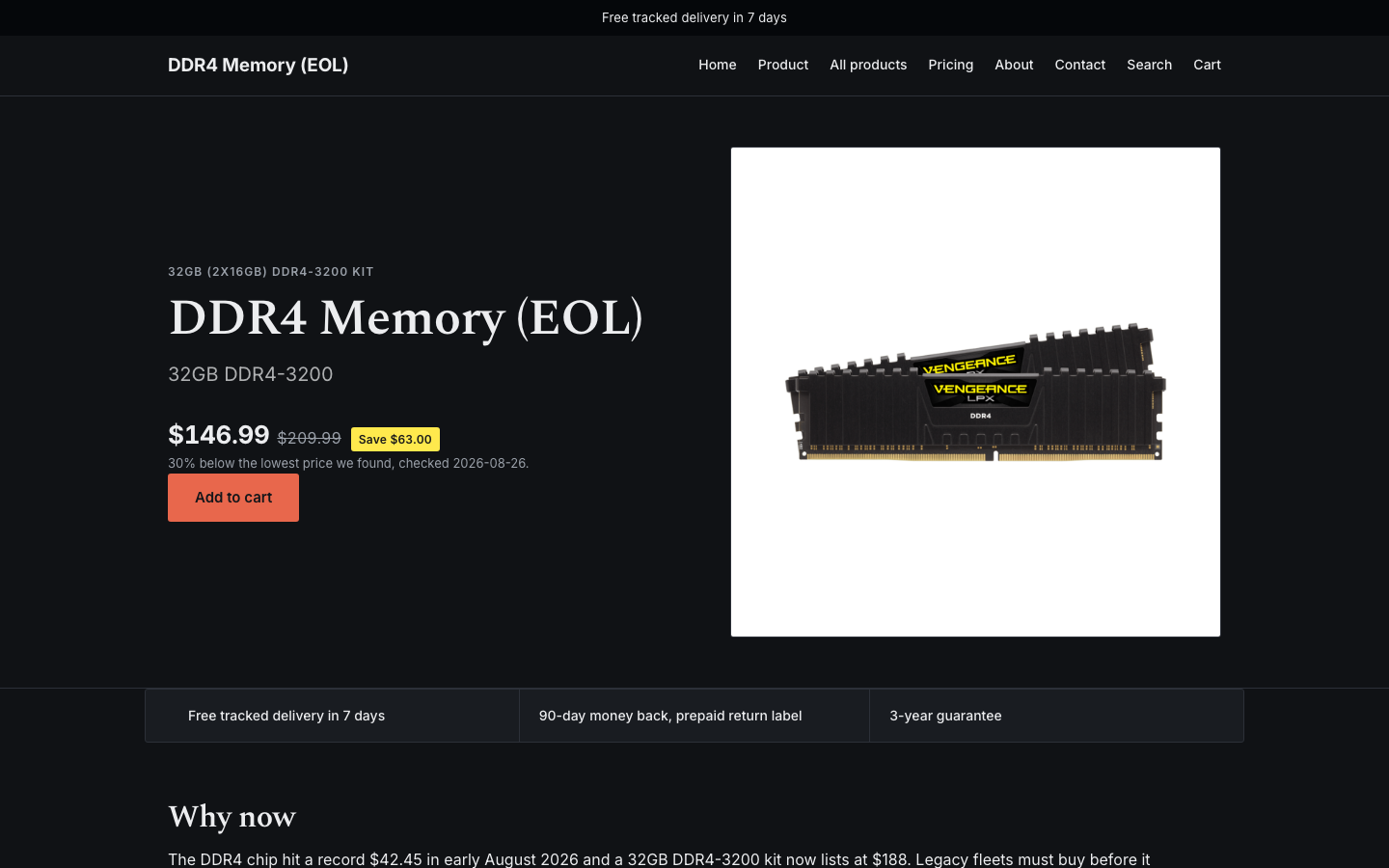 DDR4 memory at end of life, sold into a shortage.